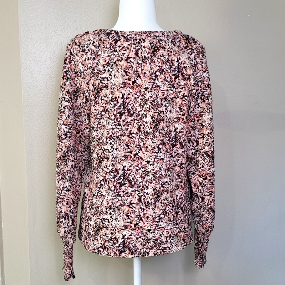 Womens Loft Textured Long Balloon Sleeve Multicolor Blouse Size M - Picture 4 of 10